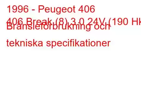 1996 - Peugeot 406
406 Break (8) 3.0 24V (190 Hk) Bränsleförbrukning och tekniska specifikationer