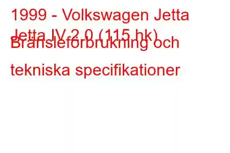 1999 - Volkswagen Jetta
Jetta IV 2.0 (115 hk) Bränsleförbrukning och tekniska specifikationer