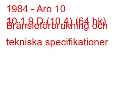 1984 - Aro 10
10 1,9 D (10,4) (64 hk) Bränsleförbrukning och tekniska specifikationer