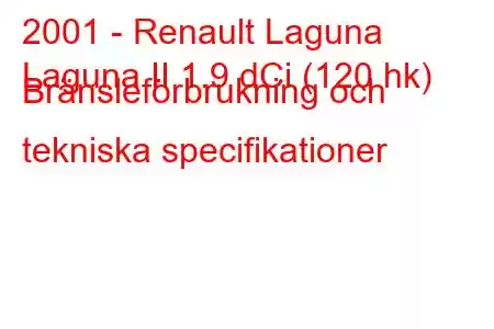 2001 - Renault Laguna
Laguna II 1.9 dCi (120 hk) Bränsleförbrukning och tekniska specifikationer