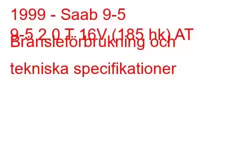 1999 - Saab 9-5
9-5 2.0 T 16V (185 hk) AT Bränsleförbrukning och tekniska specifikationer