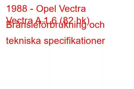 1988 - Opel Vectra
Vectra A 1,6 (82 hk) Bränsleförbrukning och tekniska specifikationer