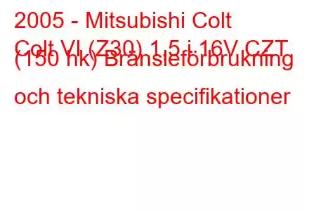 2005 - Mitsubishi Colt
Colt VI (Z30) 1,5 i 16V CZT (150 hk) Bränsleförbrukning och tekniska specifikationer