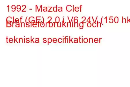 1992 - Mazda Clef
Clef (GE) 2.0 i V6 24V (150 hk) Bränsleförbrukning och tekniska specifikationer