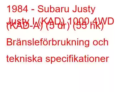 1984 - Subaru Justy
Justy I (KAD) 1000 4WD (KAD-A) (5 dr) (55 hk) Bränsleförbrukning och tekniska specifikationer