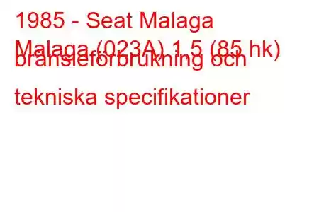 1985 - Seat Malaga
Malaga (023A) 1,5 (85 hk) bränsleförbrukning och tekniska specifikationer