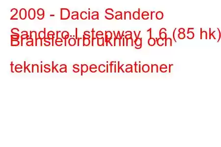 2009 - Dacia Sandero
Sandero I stepway 1,6 (85 hk) Bränsleförbrukning och tekniska specifikationer