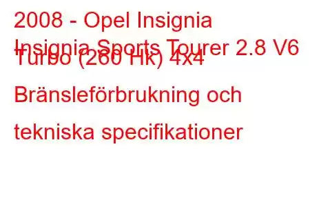 2008 - Opel Insignia
Insignia Sports Tourer 2.8 V6 Turbo (260 Hk) 4x4 Bränsleförbrukning och tekniska specifikationer