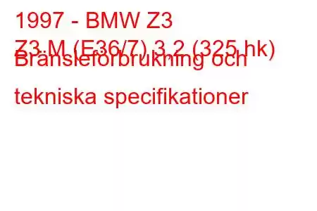 1997 - BMW Z3
Z3 M (E36/7) 3,2 (325 hk) Bränsleförbrukning och tekniska specifikationer