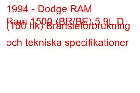 1994 - Dodge RAM
Ram 1500 (BR/BE) 5,9L D (160 hk) Bränsleförbrukning och tekniska specifikationer