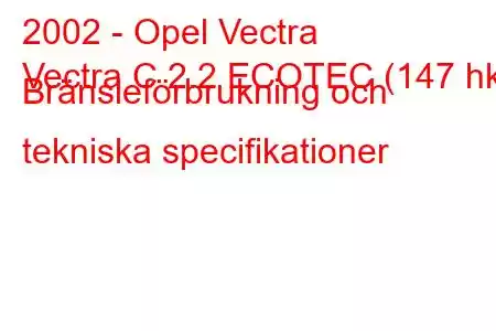 2002 - Opel Vectra
Vectra C 2.2 ECOTEC (147 hk) Bränsleförbrukning och tekniska specifikationer