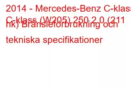 2014 - Mercedes-Benz C-klass
C-klass (W205) 250 2.0 (211 hk) Bränsleförbrukning och tekniska specifikationer