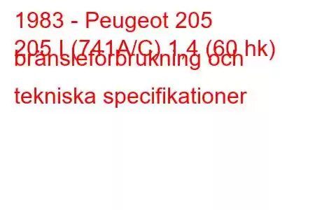 1983 - Peugeot 205
205 I (741A/C) 1,4 (60 hk) bränsleförbrukning och tekniska specifikationer