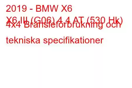 2019 - BMW X6
X6 III (G06) 4.4 AT (530 Hk) 4x4 Bränsleförbrukning och tekniska specifikationer