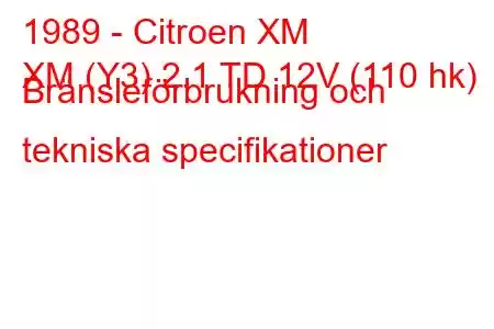 1989 - Citroen XM
XM (Y3) 2.1 TD 12V (110 hk) Bränsleförbrukning och tekniska specifikationer