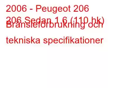 2006 - Peugeot 206
206 Sedan 1.6 (110 hk) Bränsleförbrukning och tekniska specifikationer