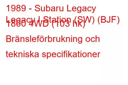 1989 - Subaru Legacy
Legacy I Station (SW) (BJF) 1800 4WD (103 hk) Bränsleförbrukning och tekniska specifikationer