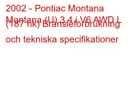 2002 - Pontiac Montana
Montana (U) 3.4 i V6 AWD L (187 hk) Bränsleförbrukning och tekniska specifikationer