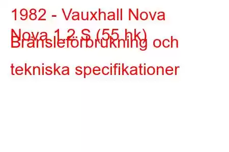 1982 - Vauxhall Nova
Nova 1.2 S (55 hk) Bränsleförbrukning och tekniska specifikationer