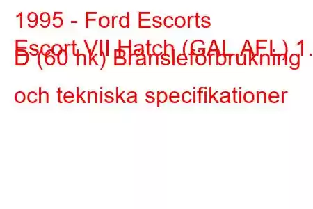 1995 - Ford Escorts
Escort VII Hatch (GAL,AFL) 1.8 D (60 hk) Bränsleförbrukning och tekniska specifikationer