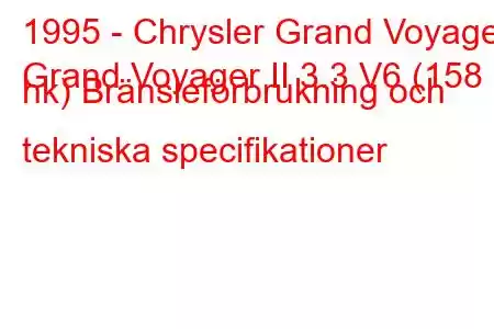 1995 - Chrysler Grand Voyager
Grand Voyager II 3.3 V6 (158 hk) Bränsleförbrukning och tekniska specifikationer