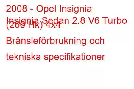 2008 - Opel Insignia
Insignia Sedan 2.8 V6 Turbo (260 Hk) 4x4 Bränsleförbrukning och tekniska specifikationer