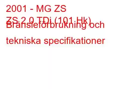 2001 - MG ZS
ZS 2.0 TDi (101 Hk) Bränsleförbrukning och tekniska specifikationer