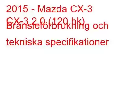 2015 - Mazda CX-3
CX-3 2.0 (120 hk) Bränsleförbrukning och tekniska specifikationer