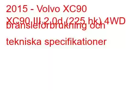 2015 - Volvo XC90
XC90 III 2.0d (225 hk) 4WD bränsleförbrukning och tekniska specifikationer