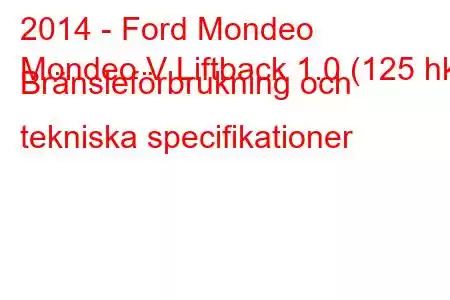 2014 - Ford Mondeo
Mondeo V Liftback 1.0 (125 hk) Bränsleförbrukning och tekniska specifikationer