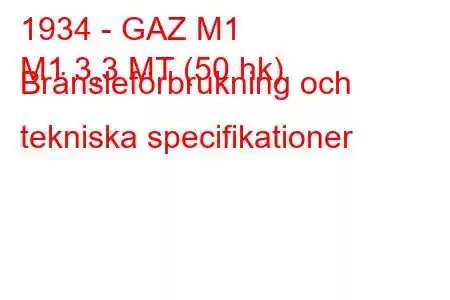 1934 - GAZ M1
M1 3,3 MT (50 hk) Bränsleförbrukning och tekniska specifikationer