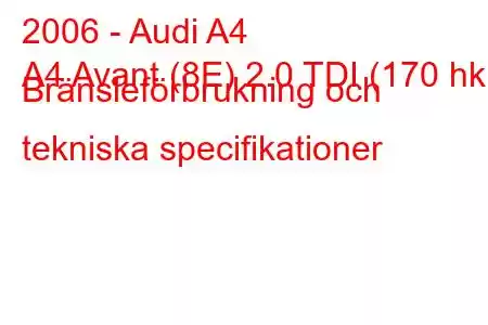 2006 - Audi A4
A4 Avant (8E) 2.0 TDI (170 hk) Bränsleförbrukning och tekniska specifikationer