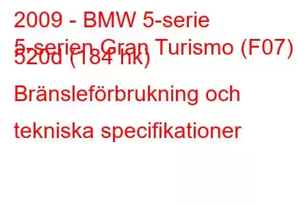 2009 - BMW 5-serie
5-serien Gran Turismo (F07) 520d (184 hk) Bränsleförbrukning och tekniska specifikationer