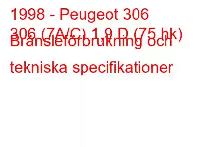 1998 - Peugeot 306
306 (7A/C) 1,9 D (75 hk) Bränsleförbrukning och tekniska specifikationer