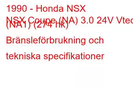 1990 - Honda NSX
NSX Coupe (NA) 3.0 24V Vtec (NA1) (274 hk) Bränsleförbrukning och tekniska specifikationer