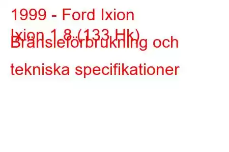 1999 - Ford Ixion
Ixion 1.8 (133 Hk) Bränsleförbrukning och tekniska specifikationer