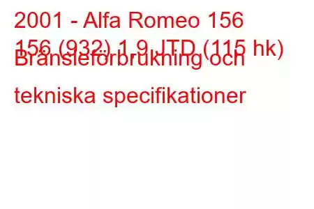 2001 - Alfa Romeo 156
156 (932) 1,9 JTD (115 hk) Bränsleförbrukning och tekniska specifikationer