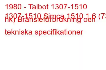 1980 - Talbot 1307-1510
1307-1510 Simca 1510 1,6 (73 hk) Bränsleförbrukning och tekniska specifikationer