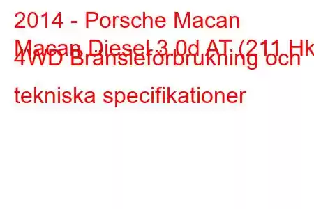 2014 - Porsche Macan
Macan Diesel 3.0d AT (211 Hk) 4WD Bränsleförbrukning och tekniska specifikationer