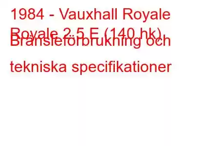 1984 - Vauxhall Royale
Royale 2.5 E (140 hk) Bränsleförbrukning och tekniska specifikationer