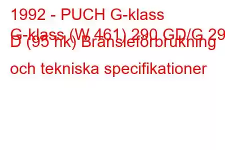 1992 - PUCH G-klass
G-klass (W 461) 290 GD/G 290 D (95 hk) Bränsleförbrukning och tekniska specifikationer