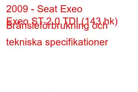 2009 - Seat Exeo
Exeo ST 2.0 TDI (143 hk) Bränsleförbrukning och tekniska specifikationer