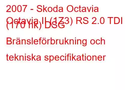 2007 - Skoda Octavia
Octavia II (1Z3) RS 2.0 TDI (170 hk) DSG Bränsleförbrukning och tekniska specifikationer