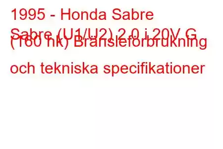 1995 - Honda Sabre
Sabre (U1/U2) 2.0 i 20V G (160 hk) Bränsleförbrukning och tekniska specifikationer