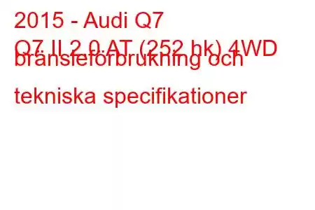 2015 - Audi Q7
Q7 II 2.0 AT (252 hk) 4WD bränsleförbrukning och tekniska specifikationer