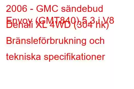 2006 - GMC sändebud
Envoy (GMT840) 5.3 i V8 Denali XL 4WD (304 hk) Bränsleförbrukning och tekniska specifikationer