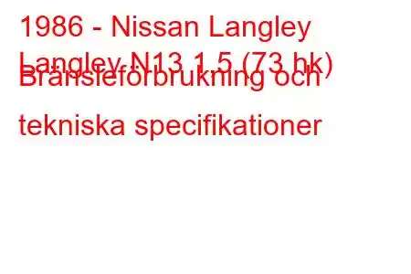 1986 - Nissan Langley
Langley N13 1,5 (73 hk) Bränsleförbrukning och tekniska specifikationer