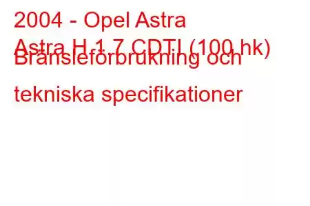 2004 - Opel Astra
Astra H 1.7 CDTI (100 hk) Bränsleförbrukning och tekniska specifikationer