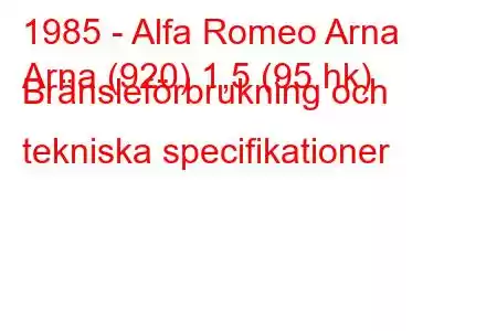 1985 - Alfa Romeo Arna
Arna (920) 1,5 (95 hk) Bränsleförbrukning och tekniska specifikationer