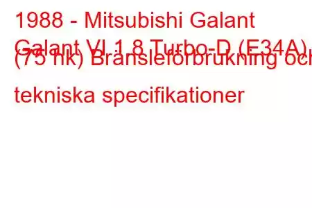 1988 - Mitsubishi Galant
Galant VI 1.8 Turbo-D (E34A) (75 hk) Bränsleförbrukning och tekniska specifikationer